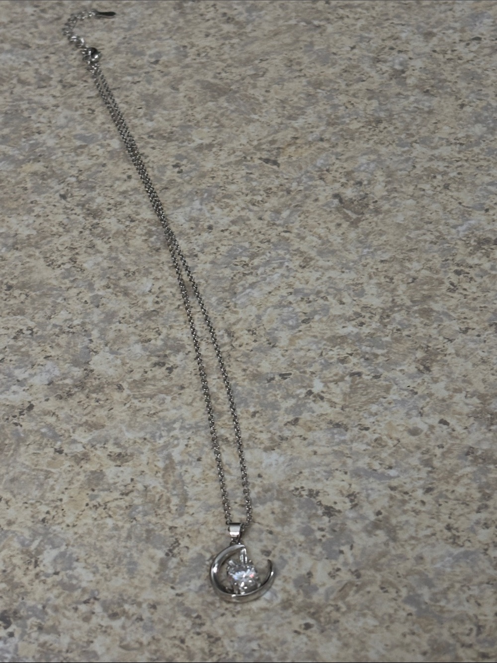 Silver Crescent Moon Necklace with Clear Crystal Pendant